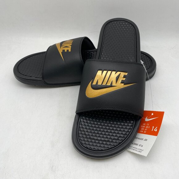 NIKE BENASSI JDI BLACK/METARIC GOLD #343880-016 US MEN\'S SIZE 14